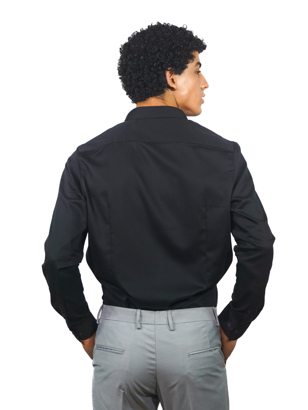 Solid Black Long Sleeve Shirt for Men