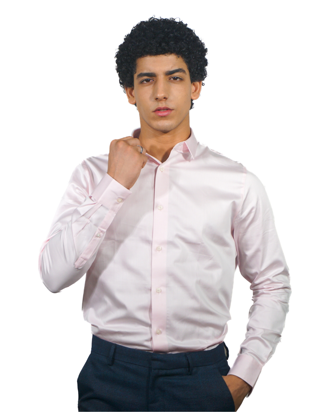 Solid Pink Long Sleeve Shirt for Men