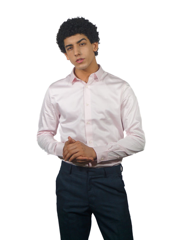 Solid Pink Long Sleeve Shirt for Men