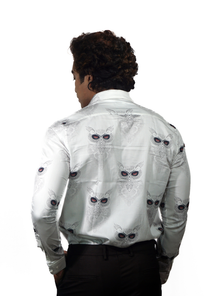Giza Snow Owl Printed Long Sleeve Shirt for Men