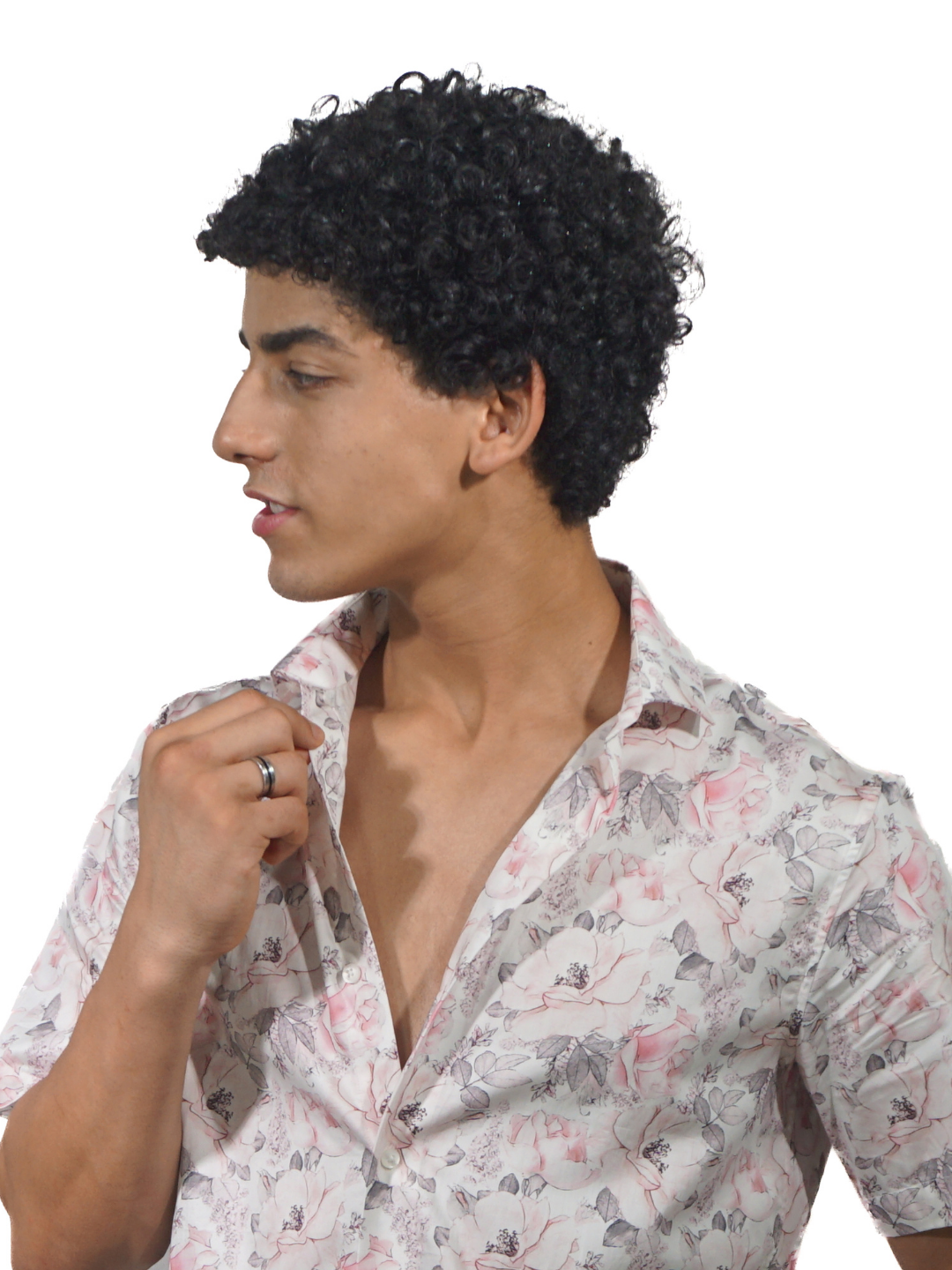 Giza Grey Prink Leaf Printed Short Sleeve Shirt for Men