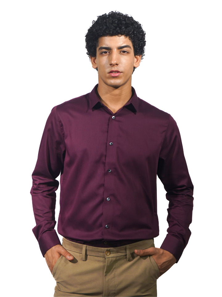 Giza Solid Red Wine Long Sleeve Shirt for Men