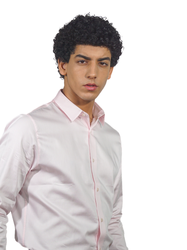 Solid Pink Long Sleeve Shirt for Men