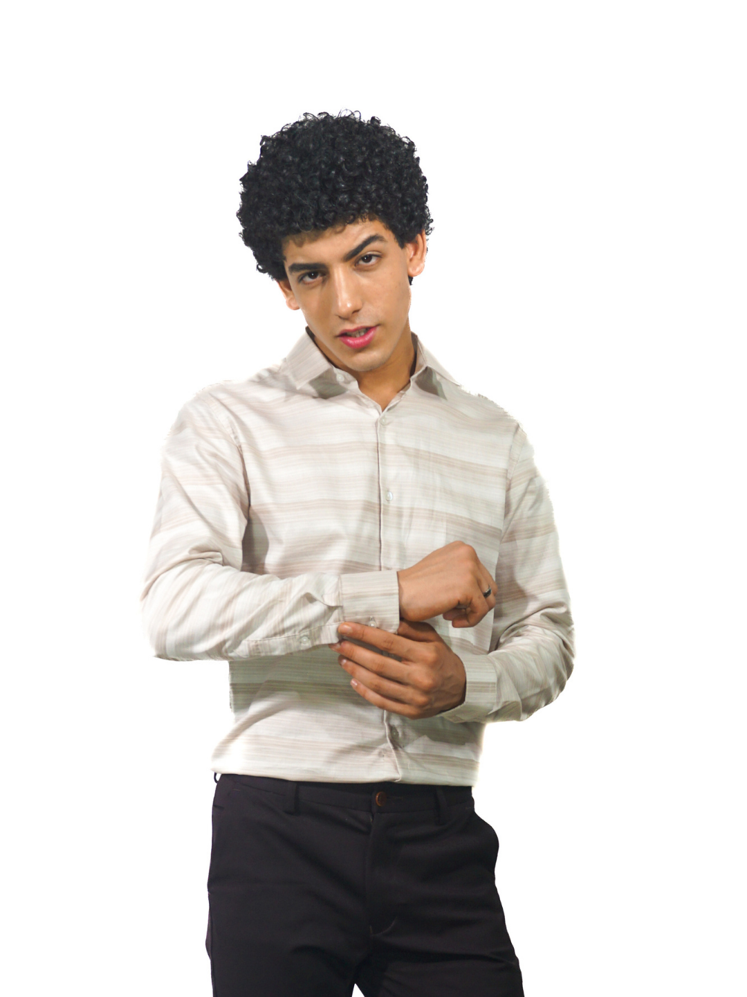 Giza Brown Engineered Stripe Long Sleeve Shirt for Men