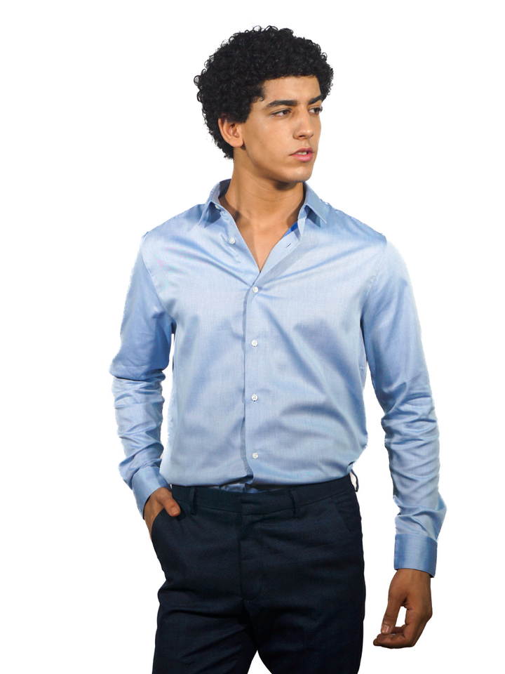 Sky Blue Twill Men's Cotton Long Sleeve Shirt