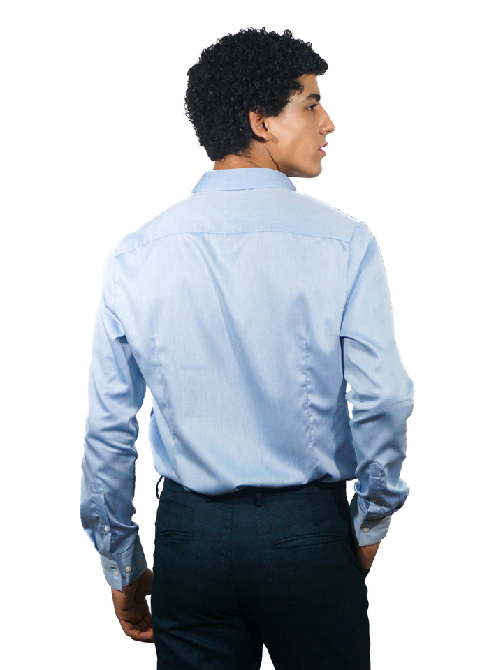 Sky Blue Twill Men's Cotton Long Sleeve Shirt