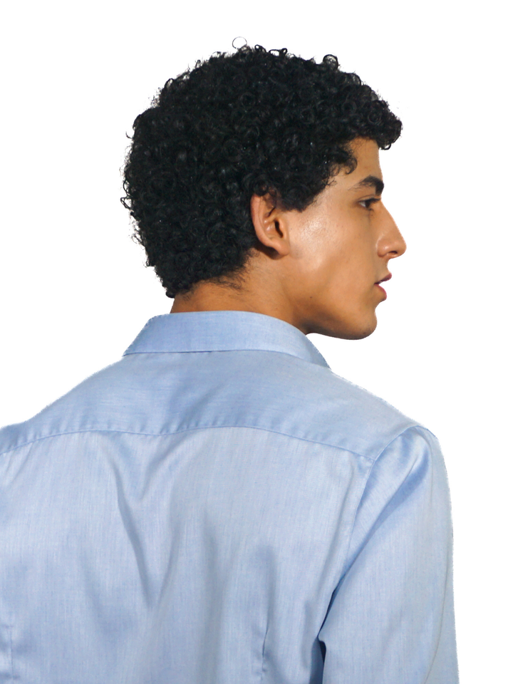 Sky Blue Twill Men's Cotton Long Sleeve Shirt