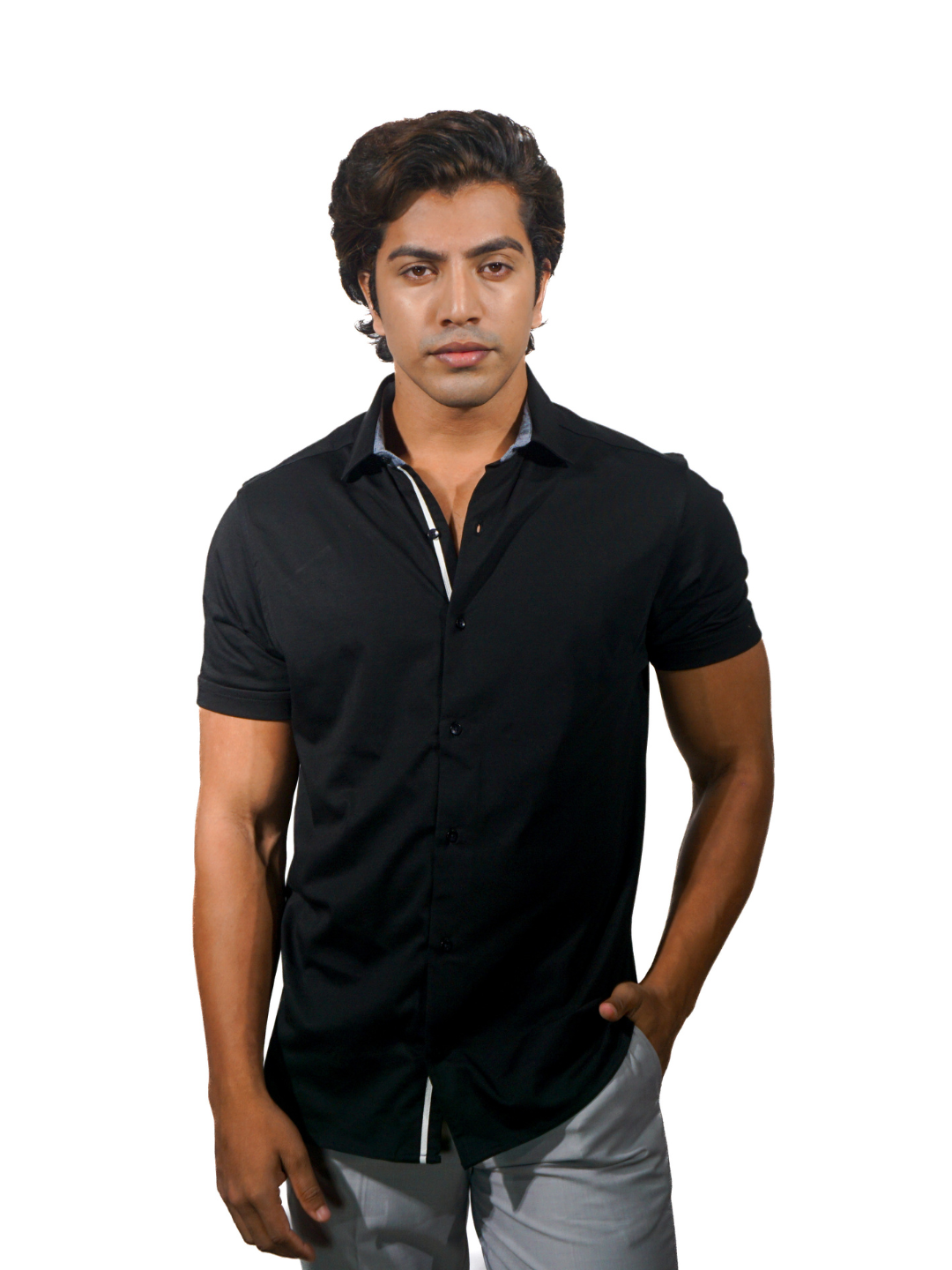 Supima Black Short Sleeve Shirt Knit Shirt for Men