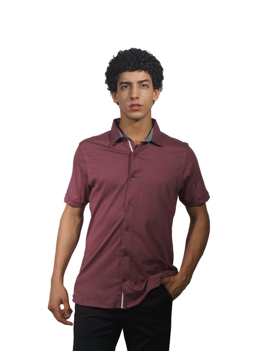Wine Red Short Sleeve Shirt Knit Shirt for Men