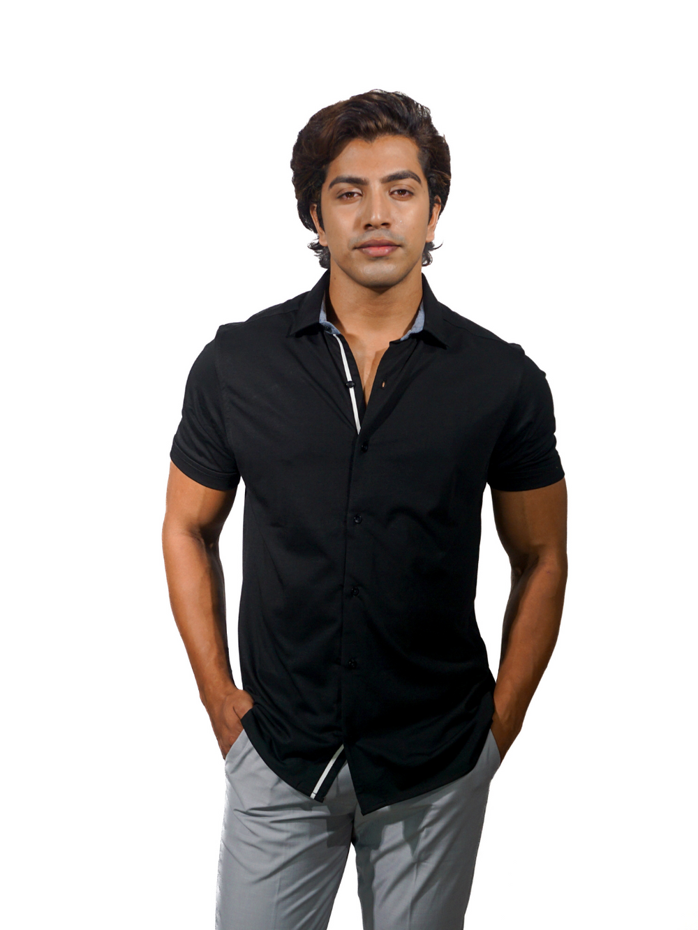 Supima Black Short Sleeve Shirt Knit Shirt for Men
