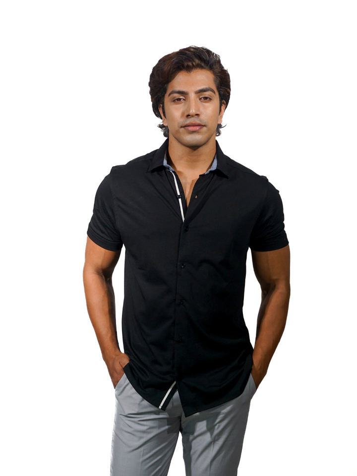 Supima black knit shirt for men 