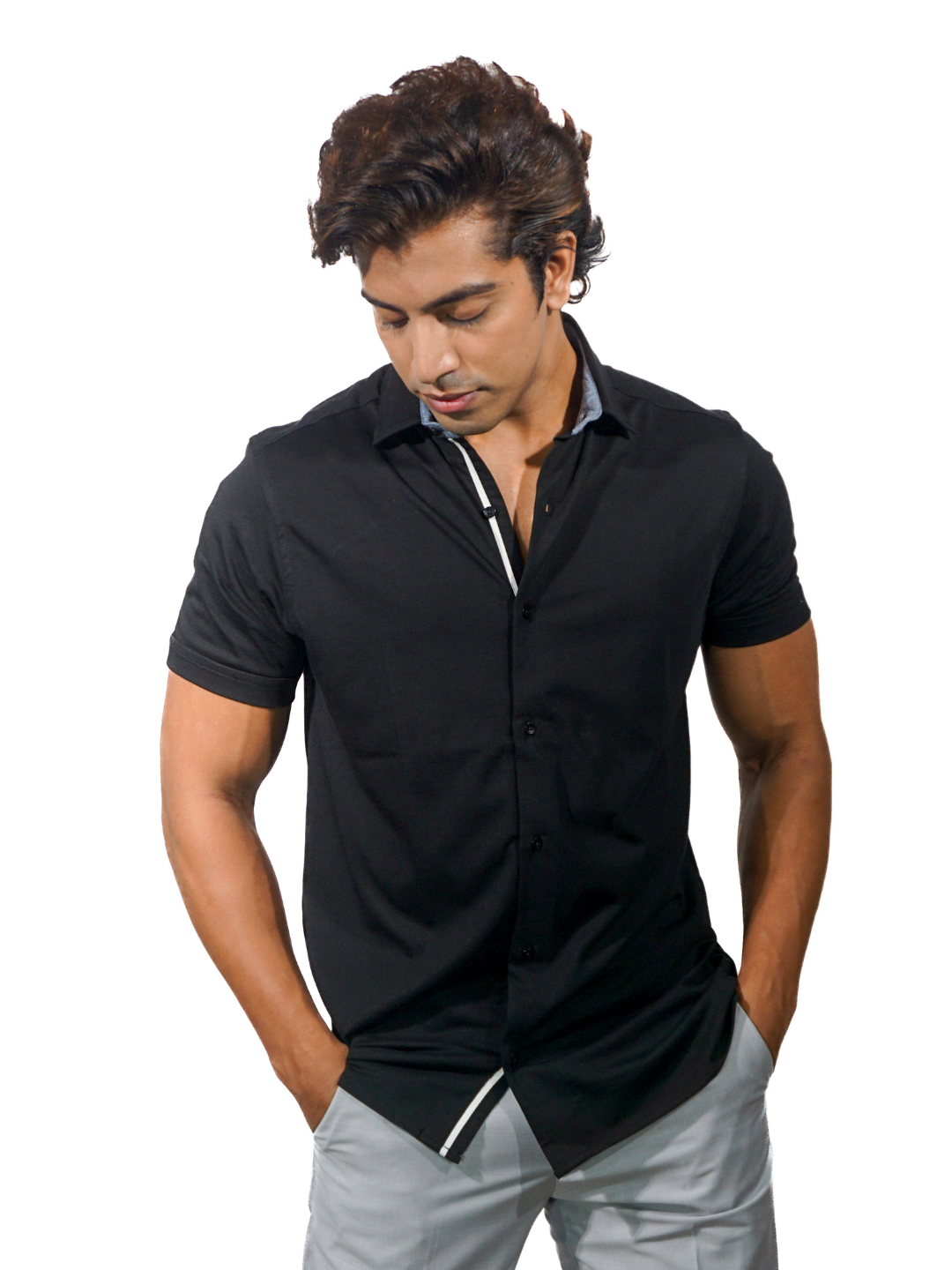 Supima black knit shirt for men 