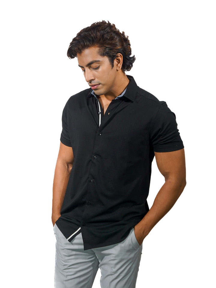 Supima black knit shirt for men 