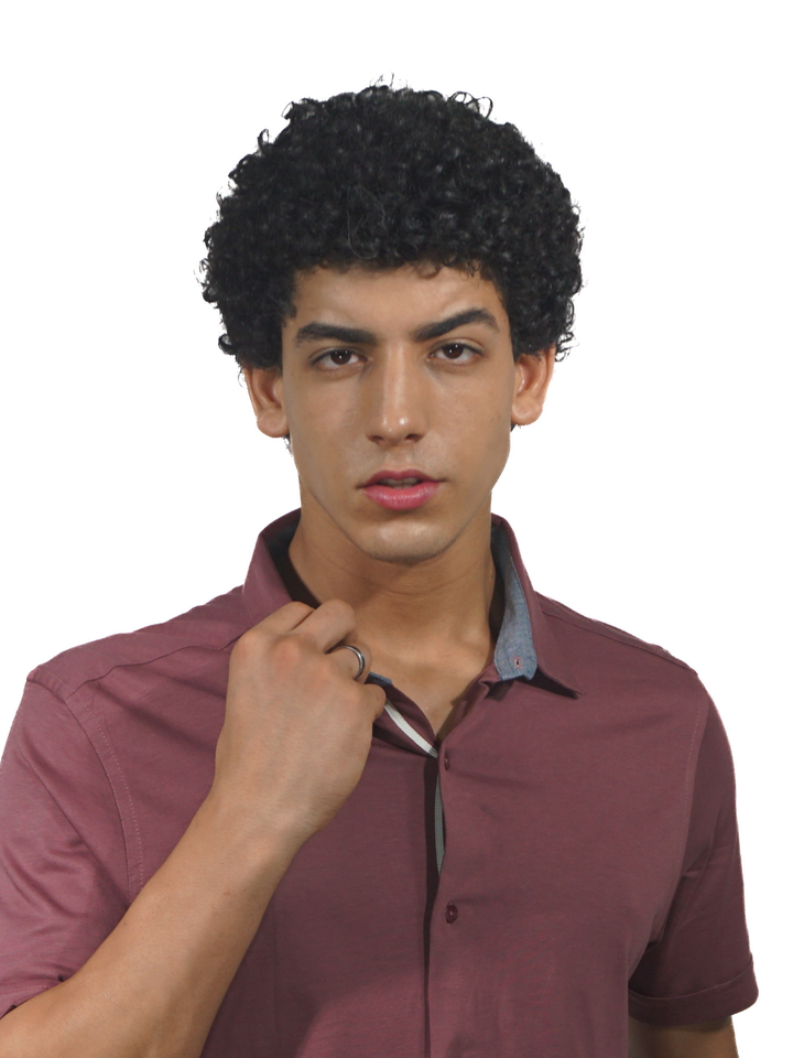 Wine Red Short Sleeve Shirt Knit Shirt for Men