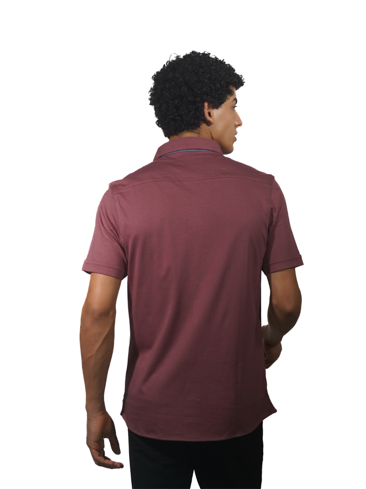 Wine Red Short Sleeve Shirt Knit Shirt for Men