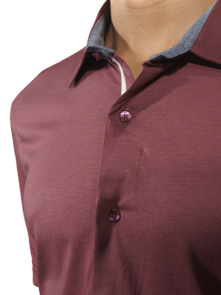 Wine Red Short Sleeve Shirt Knit Shirt for Men