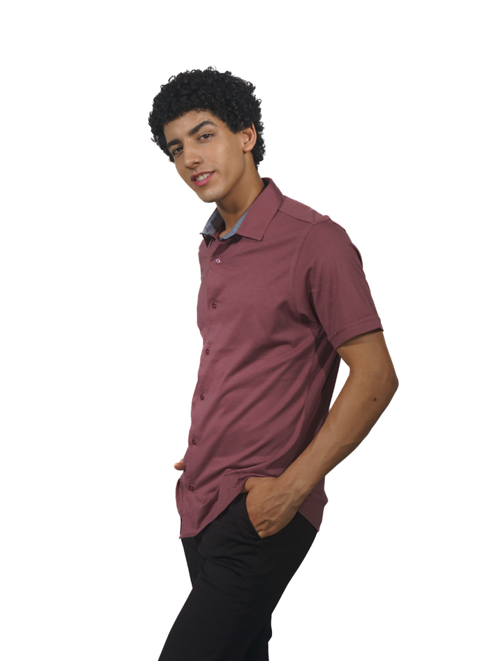 Wine Red Short Sleeve Shirt Knit Shirt for Men