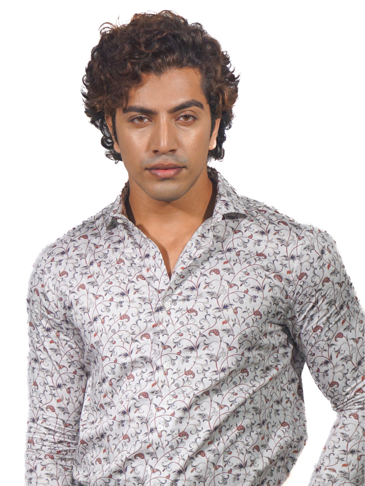 Giza Red Green Multi Color Printed Long Sleeve Shirt for Men