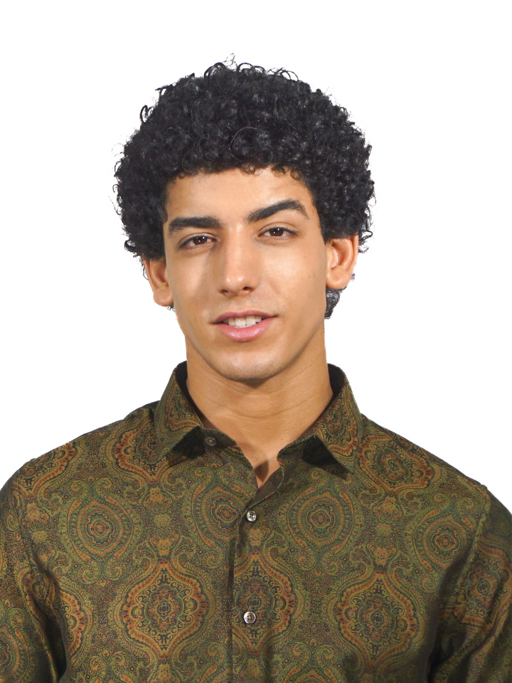 Giza Green Jacquard Long Sleeve Shirt for Men