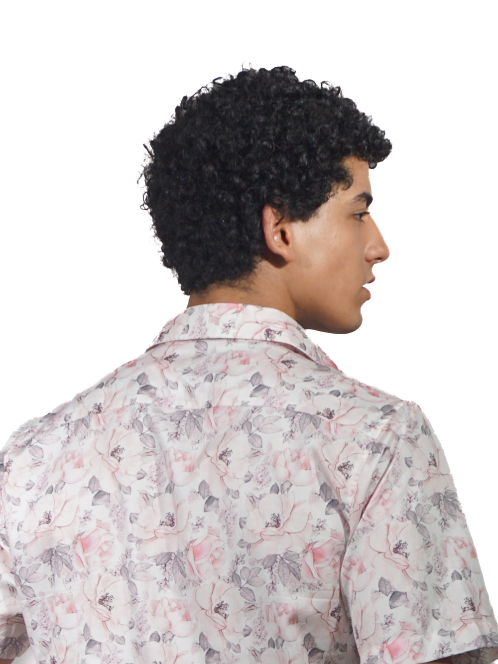 Giza Grey Prink Leaf Printed Short Sleeve Shirt for Men