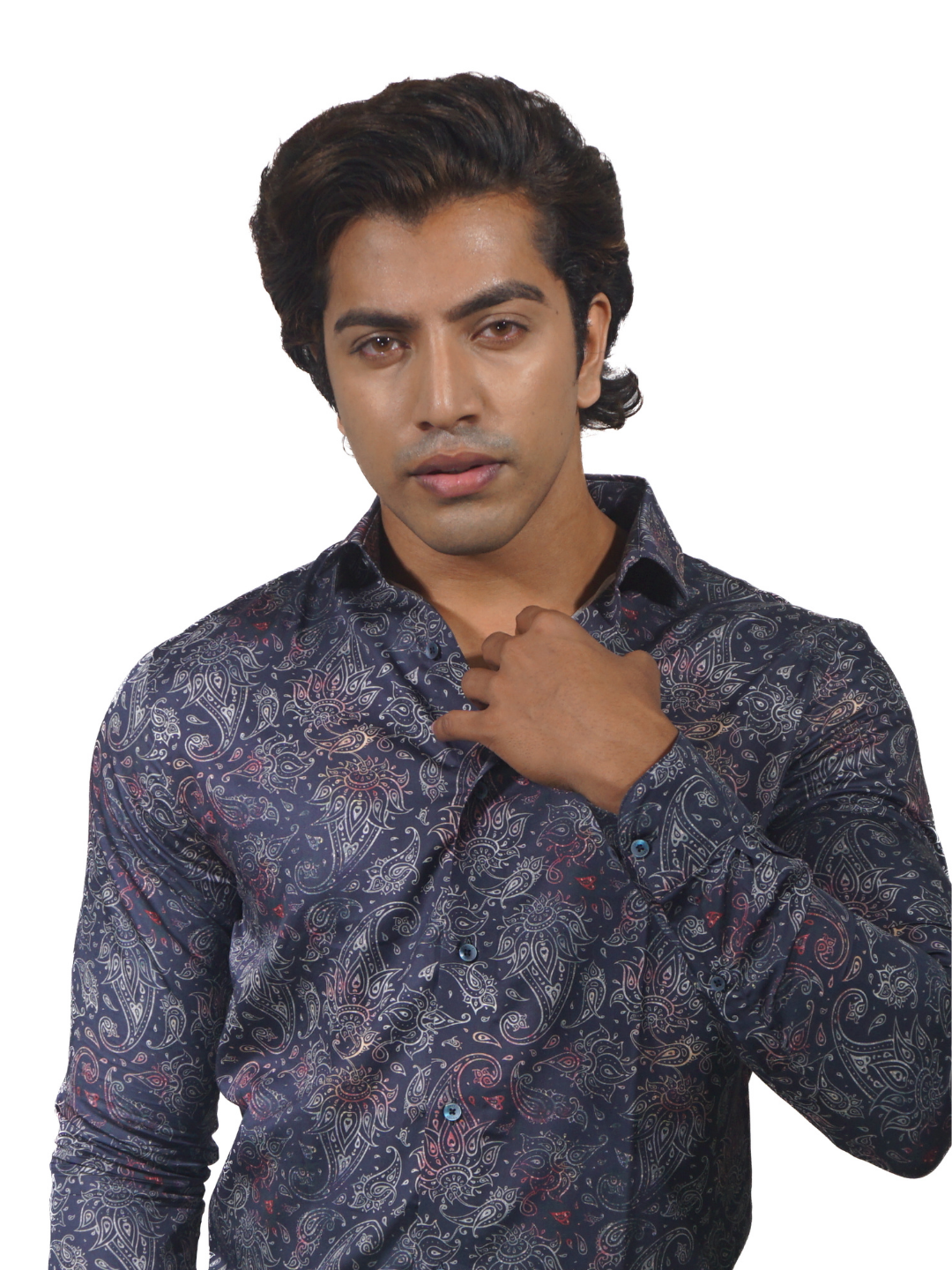 Giza Blue Red Classic Art Printed Long Sleeve Shirt for Men
