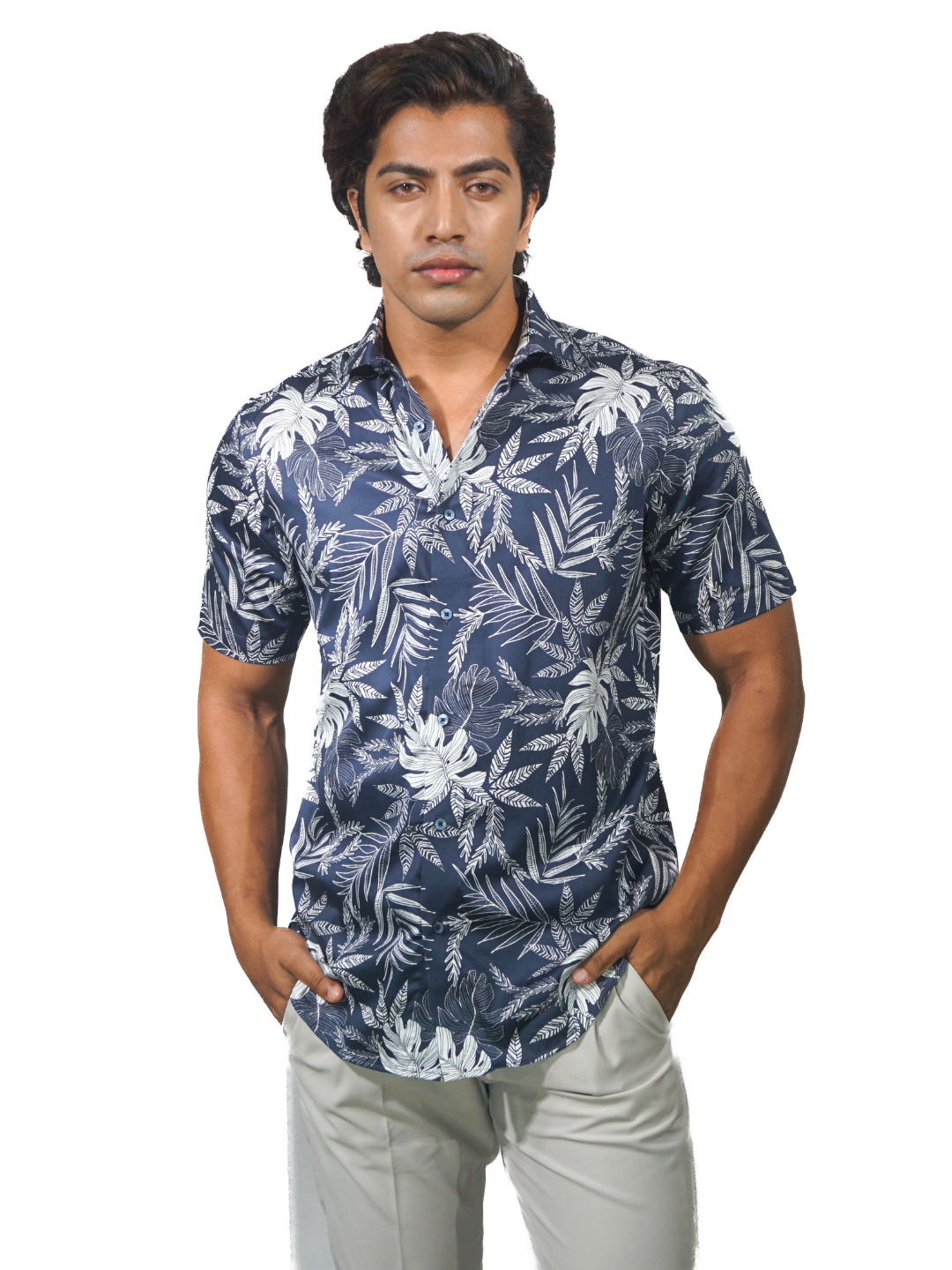 Creeper Leaf Printed Short Sleeve Shirt for Men