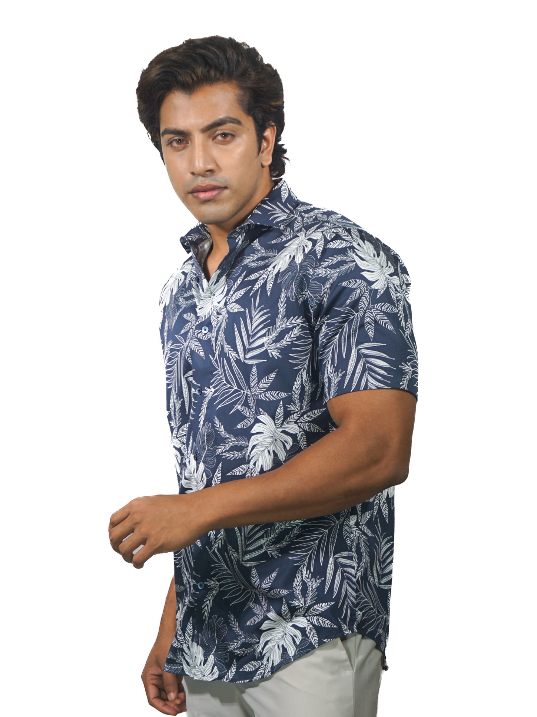 Creeper Leaf Printed Short Sleeve Shirt for Men