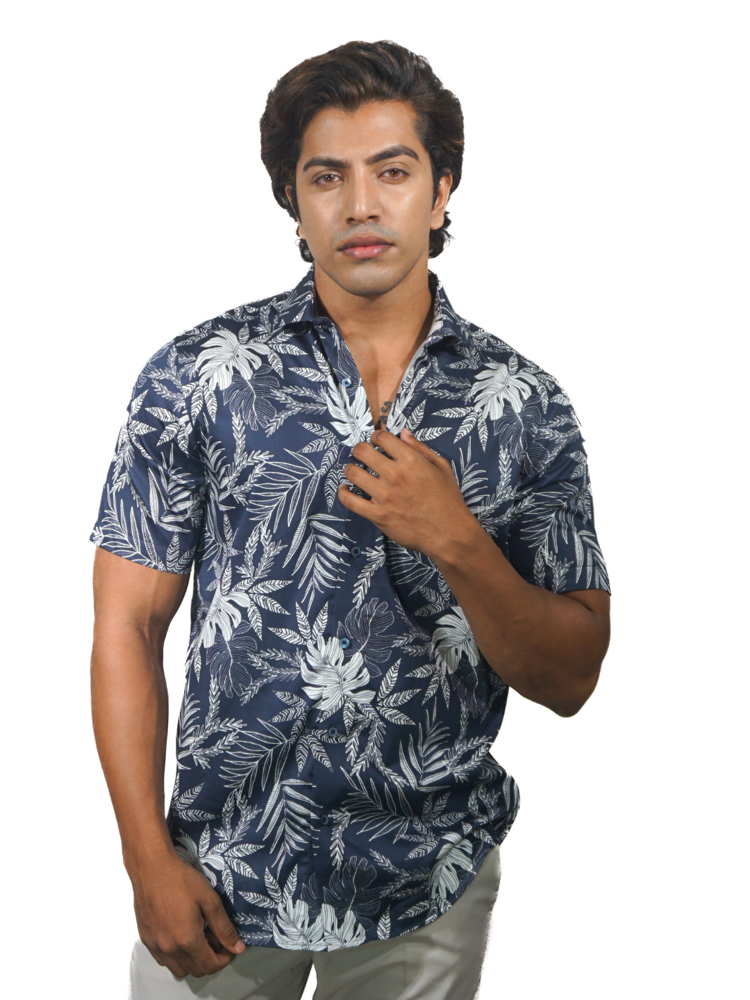 Creeper Leaf Printed Short Sleeve Shirt for Men