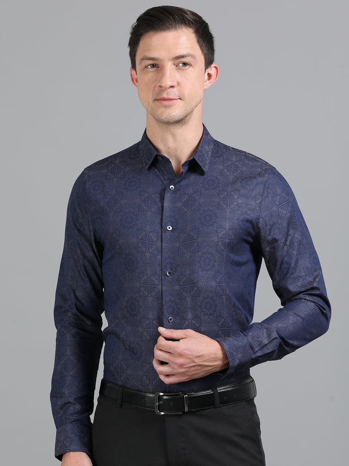 Seafish Navy giza jacquard shirt