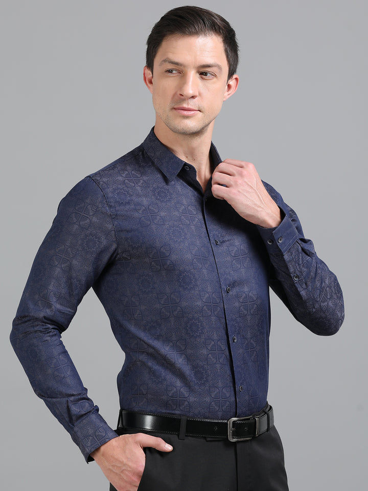 Seafish Navy giza jacquard shirt