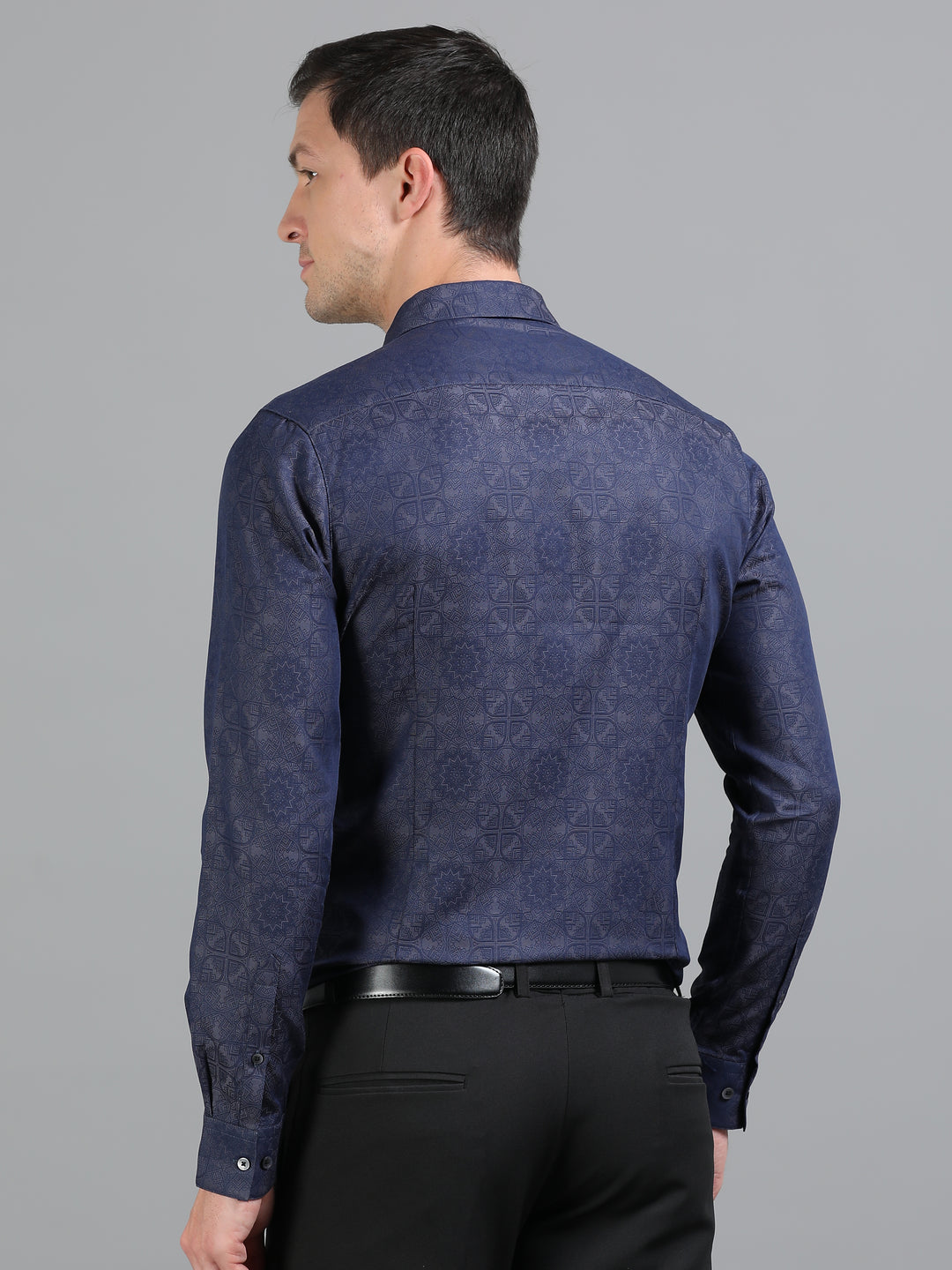 Seafish Navy giza jacquard shirt