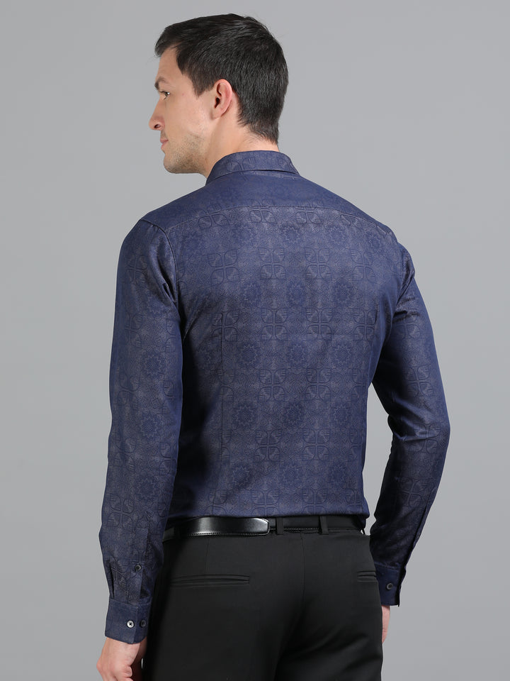 Seafish Navy giza jacquard shirt