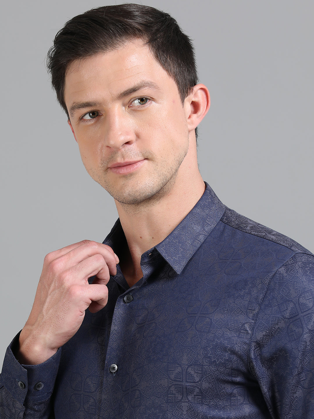 Seafish Navy giza jacquard shirt