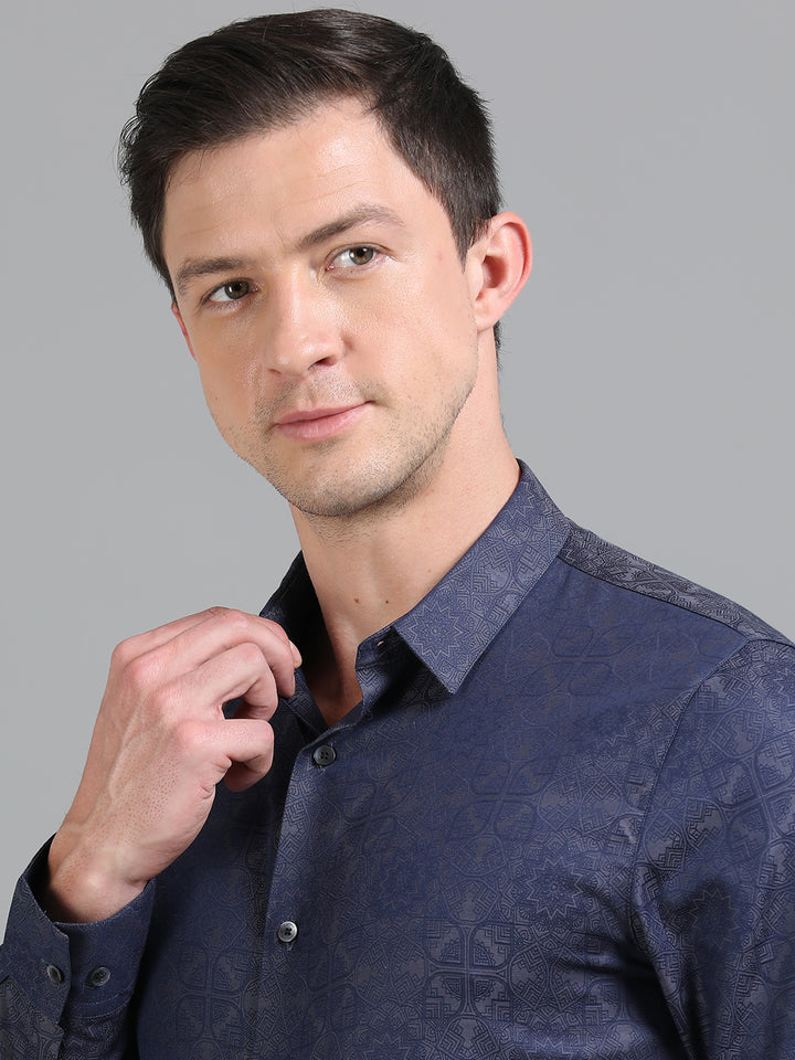 Seafish Navy giza jacquard shirt