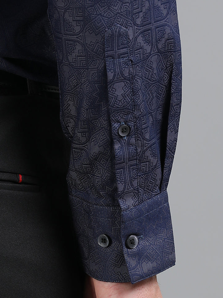 Seafish Navy giza jacquard shirt