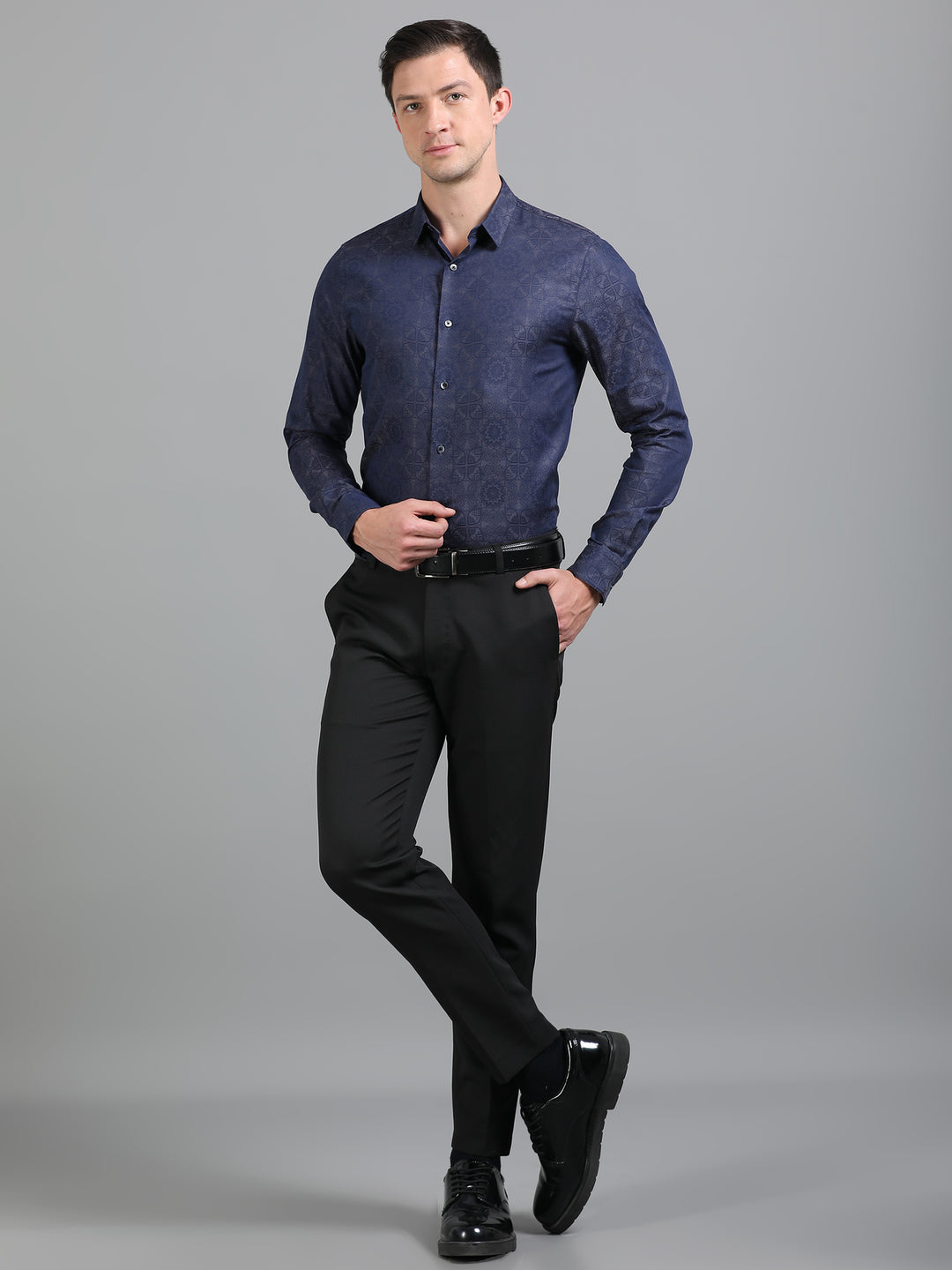 Seafish Navy giza jacquard shirt