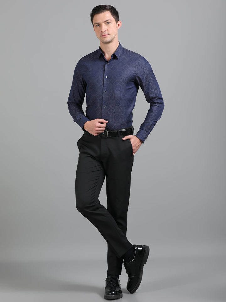 Seafish Navy giza jacquard shirt