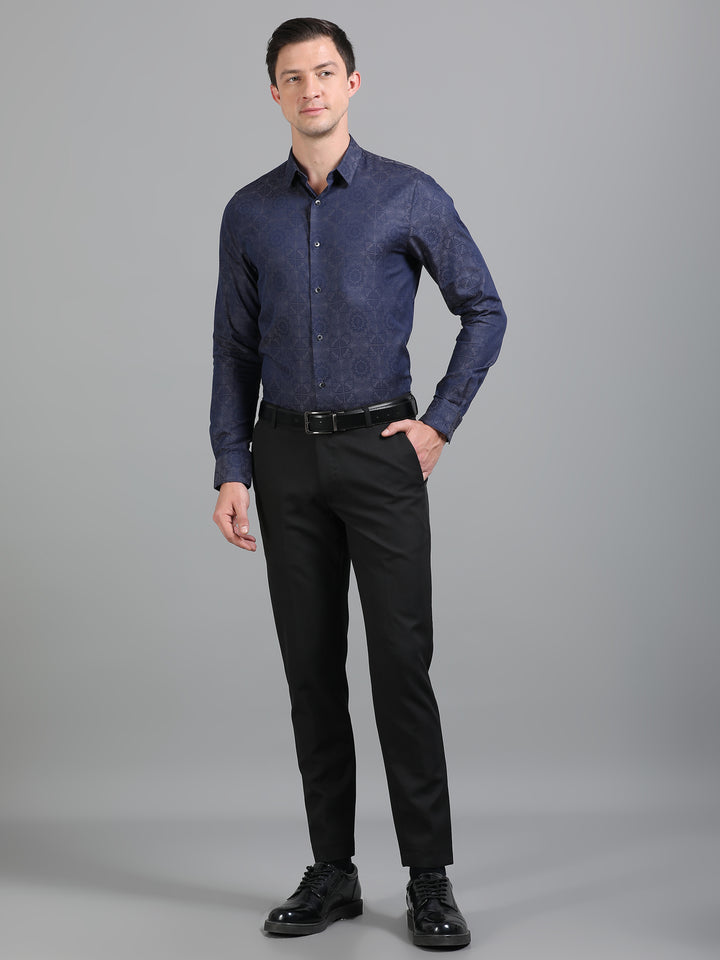 Seafish Navy giza jacquard shirt