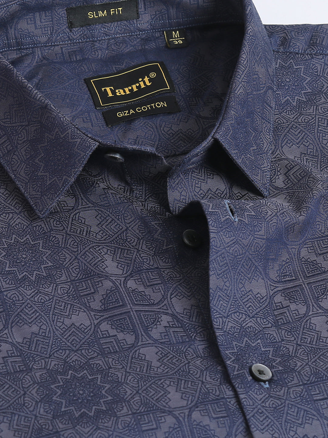 Seafish Navy giza jacquard shirt