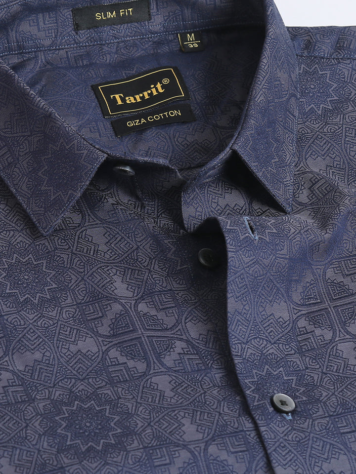 Seafish Navy giza jacquard shirt