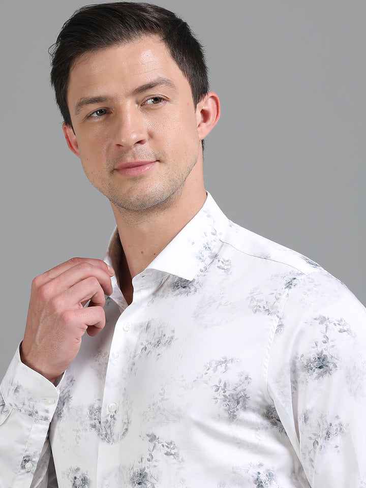 Coral Ecru giza printed shirt