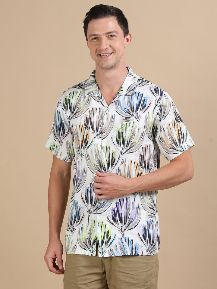 Antler White tencel printed shirt