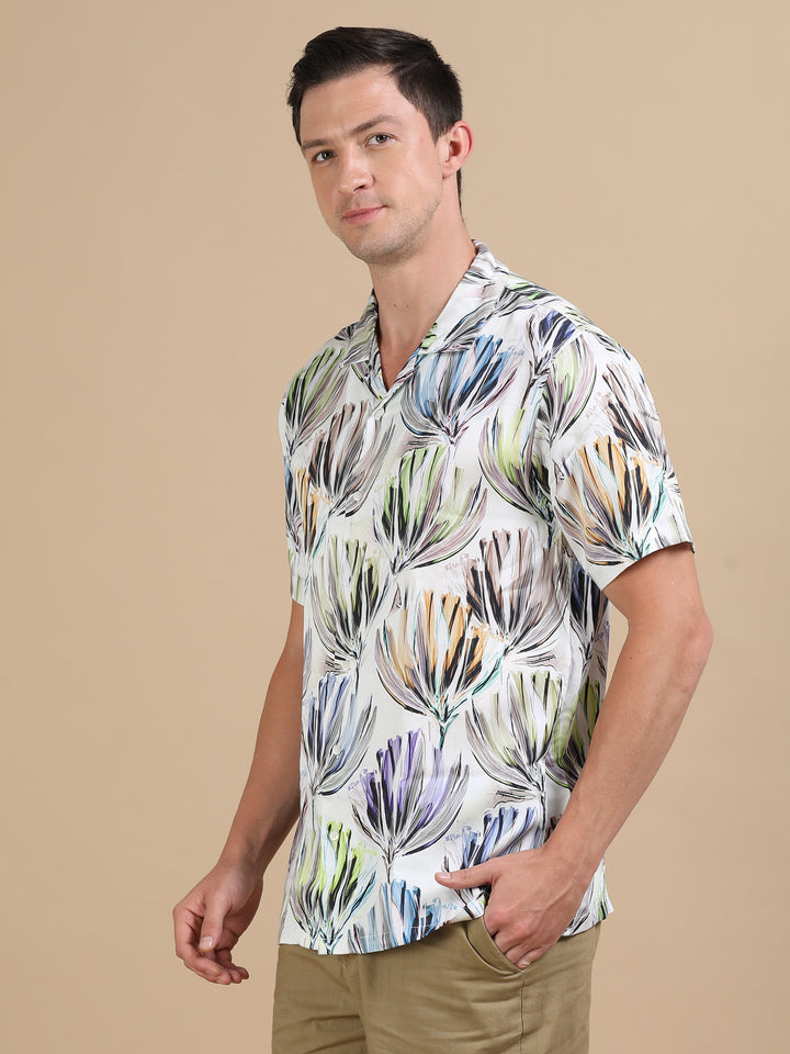 Antler White tencel printed shirt
