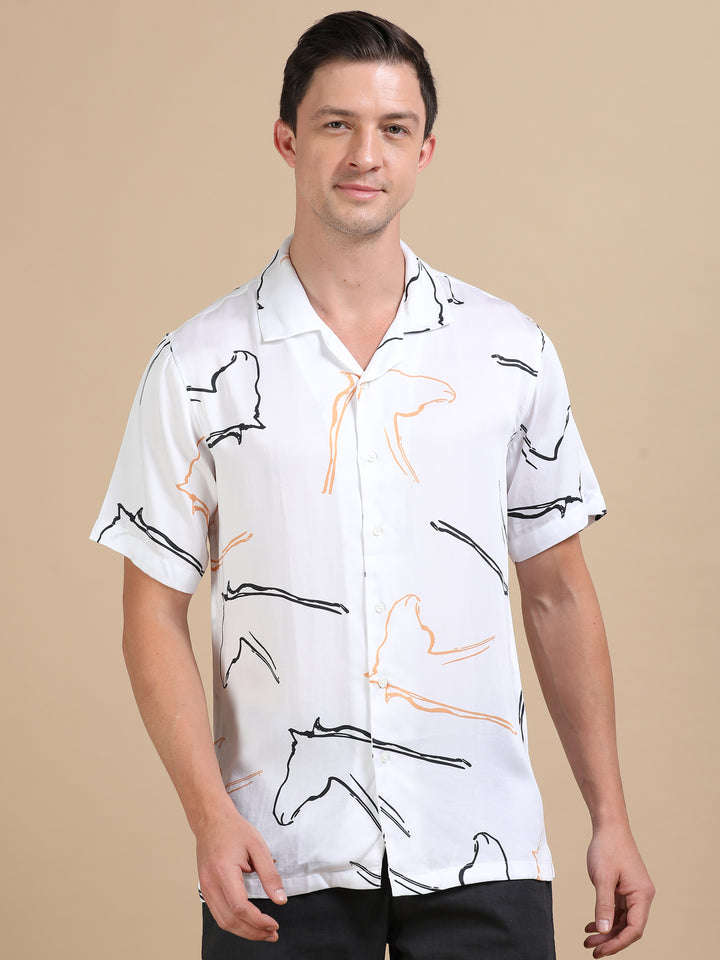 Seahorse White tencel printed shirt