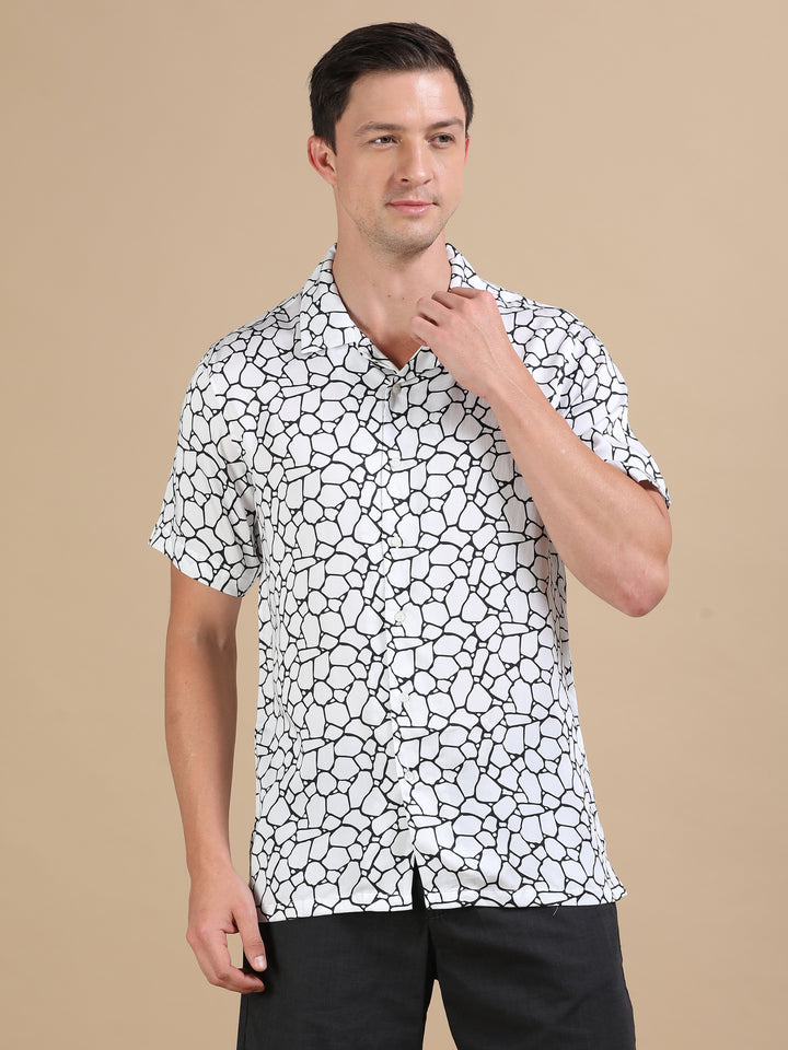 Carnation White tencel printed shirt