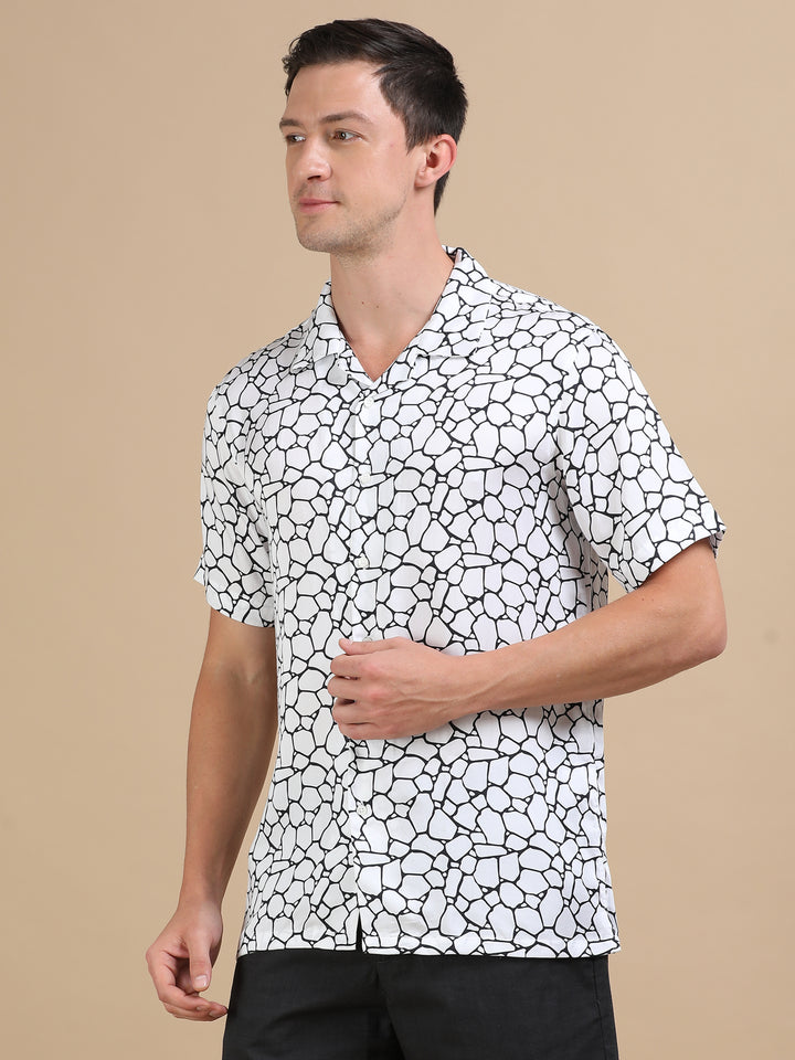 Carnation White tencel printed shirt