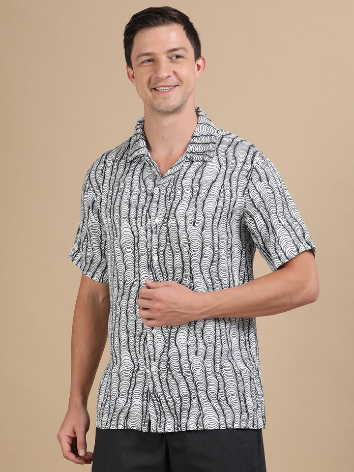 Seafan White tencel printed shirt