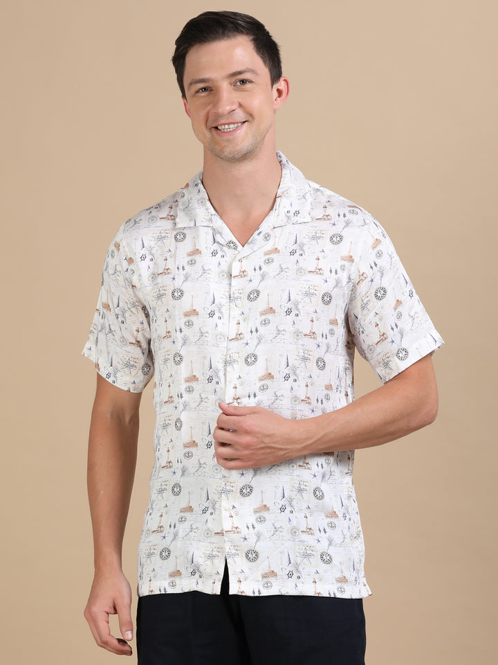 Mermaid Ecru tencel printed shirt
