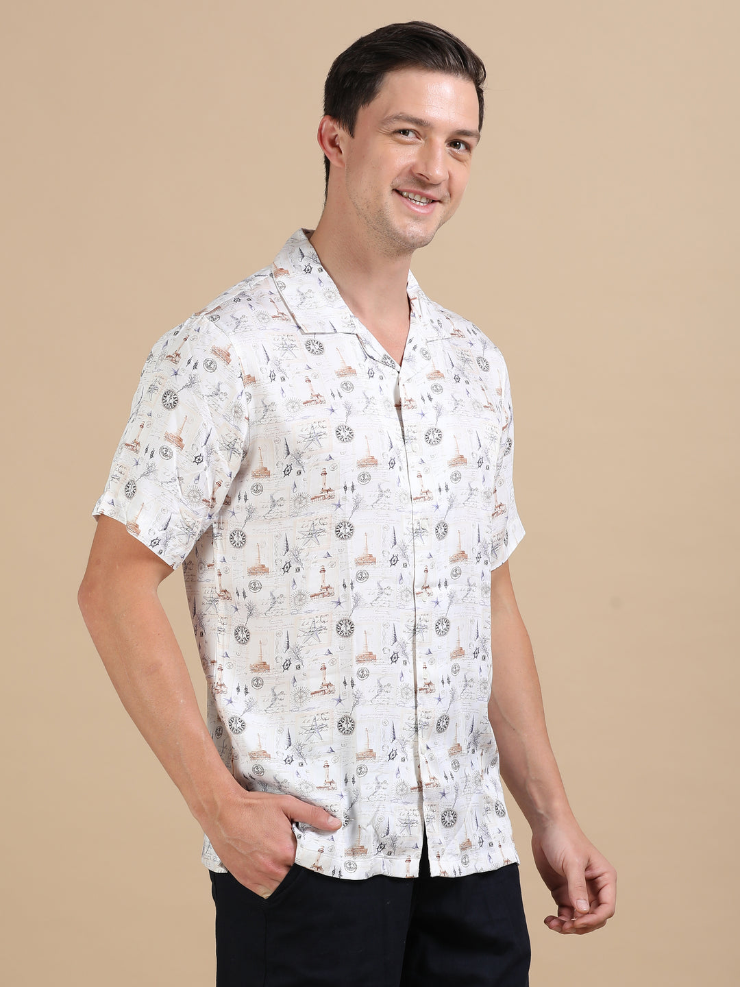 Mermaid Ecru tencel printed shirt