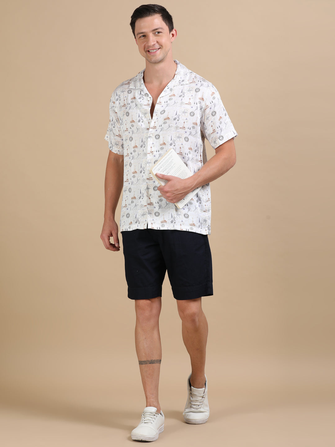 Mermaid Ecru tencel printed shirt
